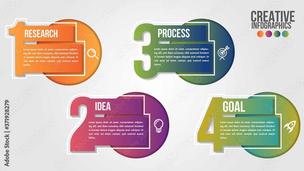 Aufkleber infographic modern timeline design vector template for business with 4 steps or options illustrate a