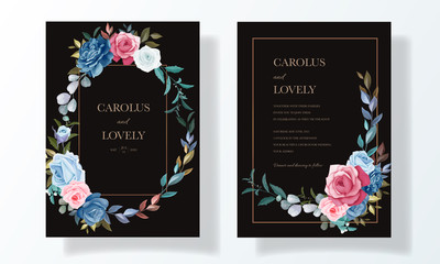 Beautiful flower and leaves invitation card set