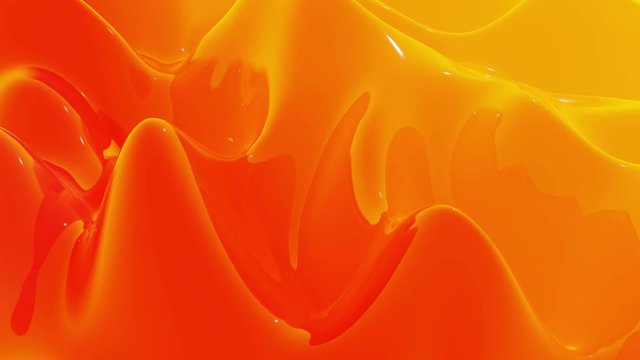 Stylish abstract looped background, changing surface of soft translucent material like peach jelly. Creative soft bright 3d bg with inner glow for festive events 4k. Red orange yellow gradient.