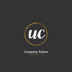 U C UC Initial handwriting and signature logo design with circle. Beautiful design handwritten logo for fashion, team, wedding, luxury logo.