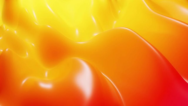 Stylish abstract looped background, changing surface of soft translucent material like peach jelly. Creative soft bright 3d bg with inner glow for festive events 4k. Red orange yellow gradient.