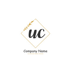 U C UC Initial handwriting and signature logo design with circle. Beautiful design handwritten logo for fashion, team, wedding, luxury logo.