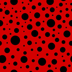 Ladybug seamless pattern. Lady bug background with red and black colors. Ladybird texture for print. Summer, spring fashion in polkadot. Minnie art for decoration, ornament. Abstract backdrop. Vector © Wise ant