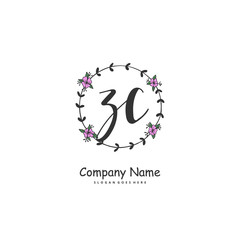 Z C ZC Initial handwriting and signature logo design with circle. Beautiful design handwritten logo for fashion, team, wedding, luxury logo.