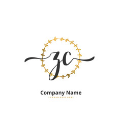 Z C ZC Initial handwriting and signature logo design with circle. Beautiful design handwritten logo for fashion, team, wedding, luxury logo.