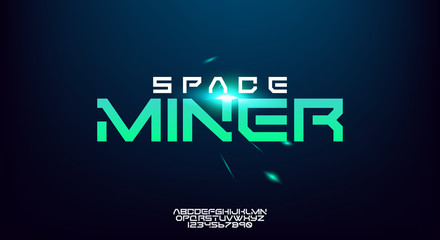 Space Miner, an abstract technology science alphabet font. digital space typography, Wide and bold modern typeface