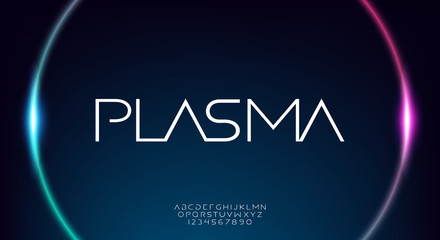 Plasma, an abstract technology science alphabet font. digital space typography, Wide and thin modern typeface