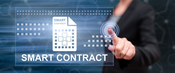 Woman touching a smart contract concept