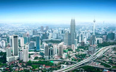 Aerial view cityscape of kuala lumpur. day time, malaysia