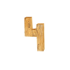Wooden number 4 isolated on a white background. Hand-drawn watercolor symbol four for your design. Cute number for event in rustic or boho style.