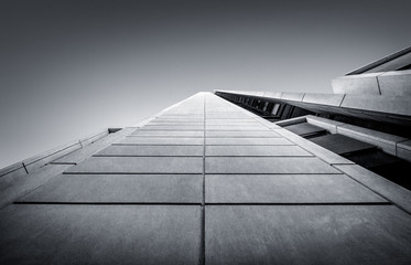 Low angle modern skyscrapers shot. Black and white