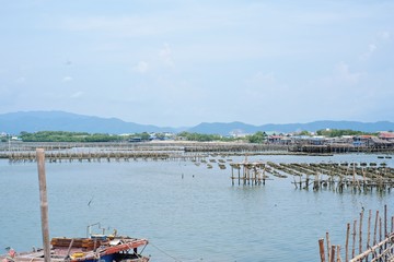 Beautiful sea bay harbour with mountain and sky background. 