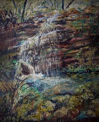Art painting Oil color   waterfalls  Mountains and trees  Countryside  in the provinces Thailand