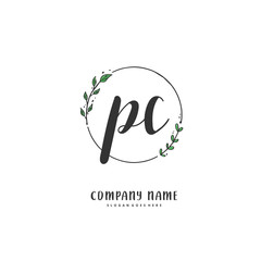 P C PC Initial handwriting and signature logo design with circle. Beautiful design handwritten logo for fashion, team, wedding, luxury logo.
