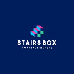 Creative stairs box logo design
