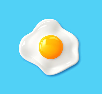 Fried egg isolated on blue background. Clipping path included