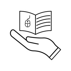 Online education symbol, hand icon, mouse icon, book icon. education logo icon graphic