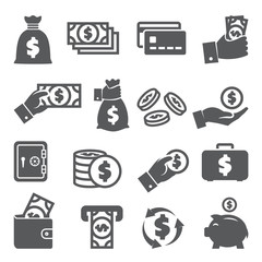 Money icons set on white background