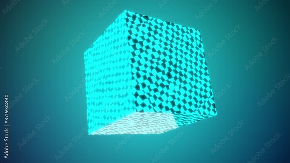 Poster seamless looping 3d animated cyan cube