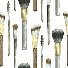 Watercolor pattern with makeup brushes.