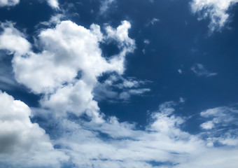The blue sky with soft clouds for the background, view of a comfortable blue sky, relaxing and fresh, blue sky with dreamy soft clouds, the concept of creating a clear sky and clouds for Bright life.