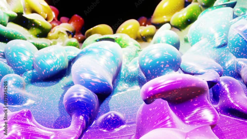 Poster smooth abstract animation of liquid gradient rainbow color in 4k. bright glossy paint surface as abs