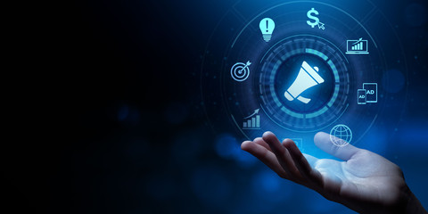 Advertising Advertisement internet marketing business technology concept on virtual screen.