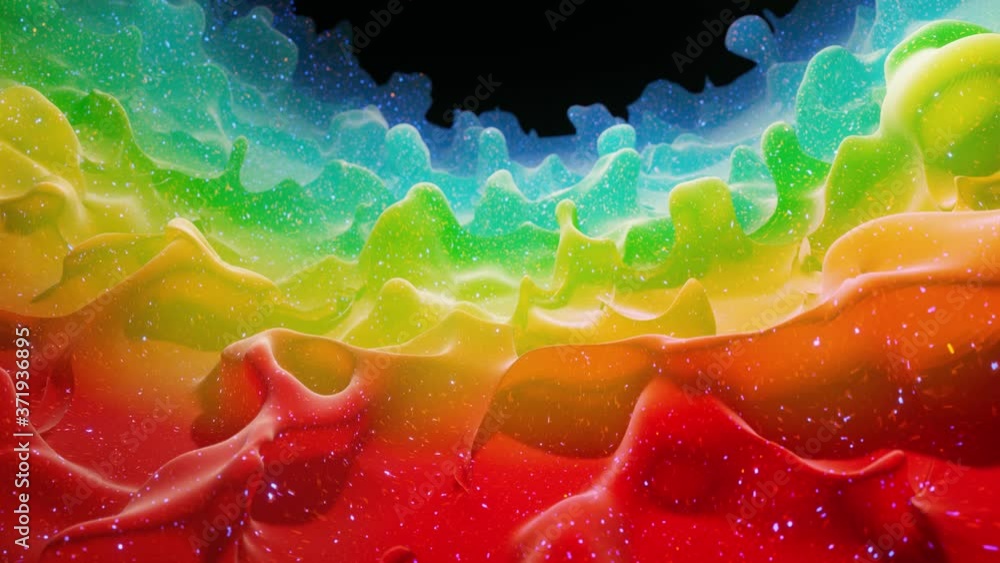 Poster smooth abstract animation of liquid gradient rainbow color in 4k. bright matte paint surface as abst