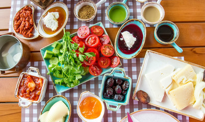 Turkish kitchen; Traditional delicious Turkish breakfast