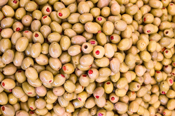 Background of olives close up. Fruit and vegetable market