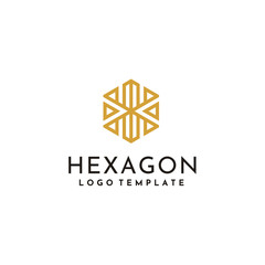 Classic Gold Luxury Hexagon Logo design with elegant golden line art deco pattern
