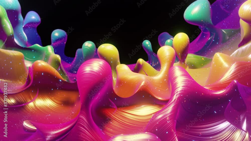 Poster smooth abstract animation of liquid gradient rainbow color in 4k. bright glossy paint surface as abs