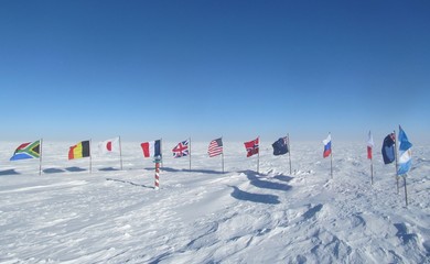 Ceremonial South Pole, Antarctica, Antarctic Treaty Nation Flags - 2014