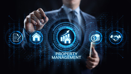 Property management Is the operation, control, and oversight of real estate. Business concept.