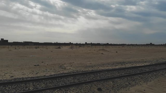 Railway. Railroad In 4k. Railway In Mauritania Drone Filming. Footage. Mauritania In 4k. Africa In 4k