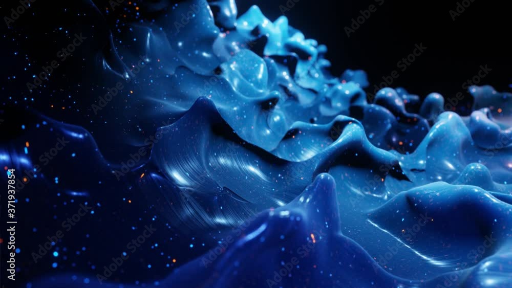 Poster smooth abstract animation of liquid gradient blue color in 4k. bright glossy paint surface as abstra