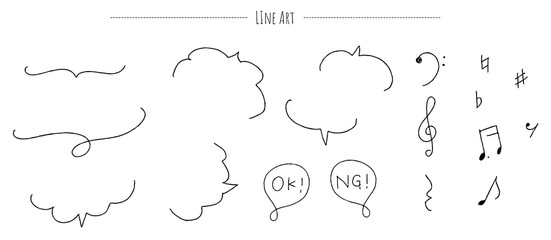 シンプルな吹き出しと音楽アイコン　線画
