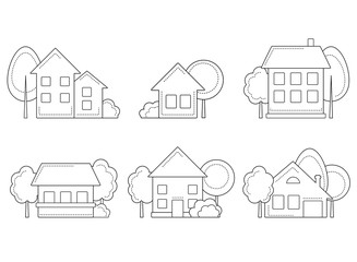 Country cottage linear icons collection