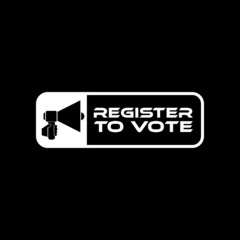 Hand Holding Megaphone with Register to vote icon isolated on dark background