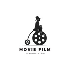Obraz premium Man on Bike Circus Movie Film Logo Design Vector