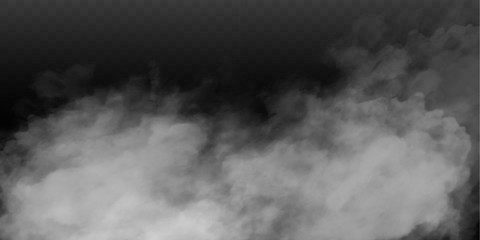 Fog or smoke isolated transparent special effect. White vector cloudiness, mist or smog background. Vector illustration