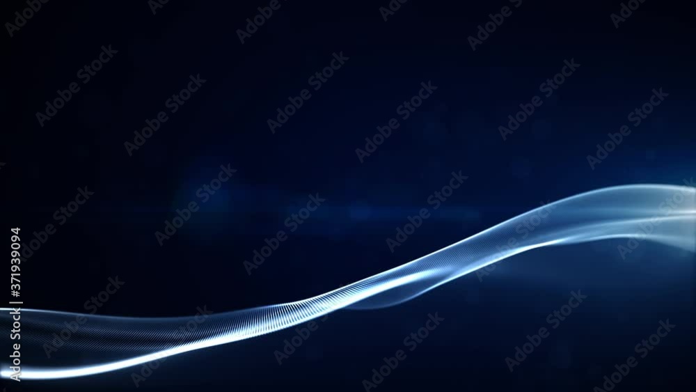 Poster blue textured particles and light in soft motion of seamless loop. technology, science and engineeri