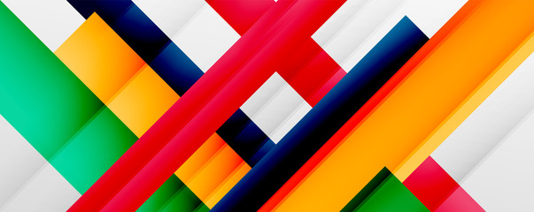 Obraz premium Geometric abstract backgrounds with shadow lines, modern forms, rectangles, squares and fluid gradients. Bright colorful stripes cool backdrops