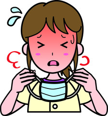 真夏の外出中、暑くてマスクを外すお姉さん