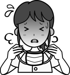 真夏の外出中、暑くてマスクを外すお姉さん