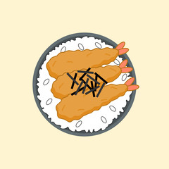 Tempura don, Japanese fried shrimp top on rice bowl