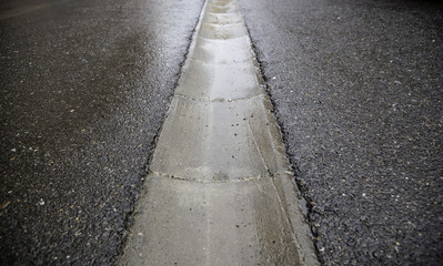 Cobblestone street wet from the rain