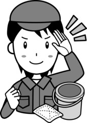 掃除のご依頼はお任せください（敬礼する男性スタッフ）