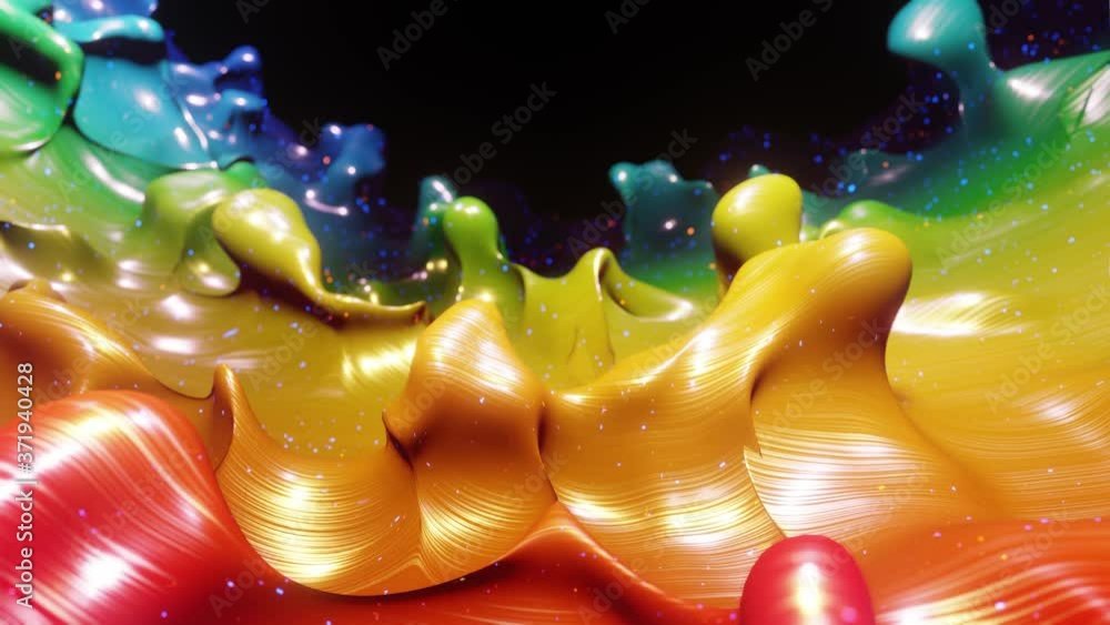 Poster smooth abstract animation of liquid gradient rainbow color in 4k. bright glossy paint surface as abs