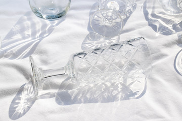 Champagne Glass on White Linen, Covered in Sunlight